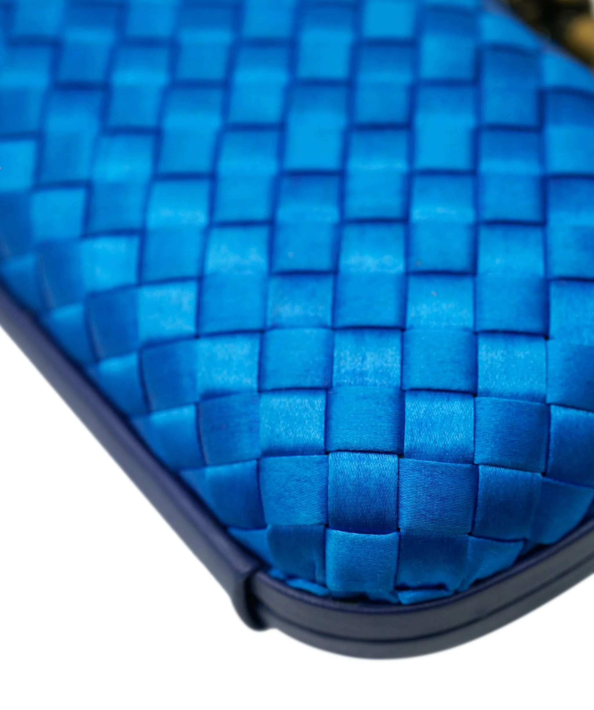 !!!   ON HOLD!!!!   Bottega Veneta Blue Mini Knot Clutch Bag in Satin with Leather Detail and Antique Gold Hardware ASL10572