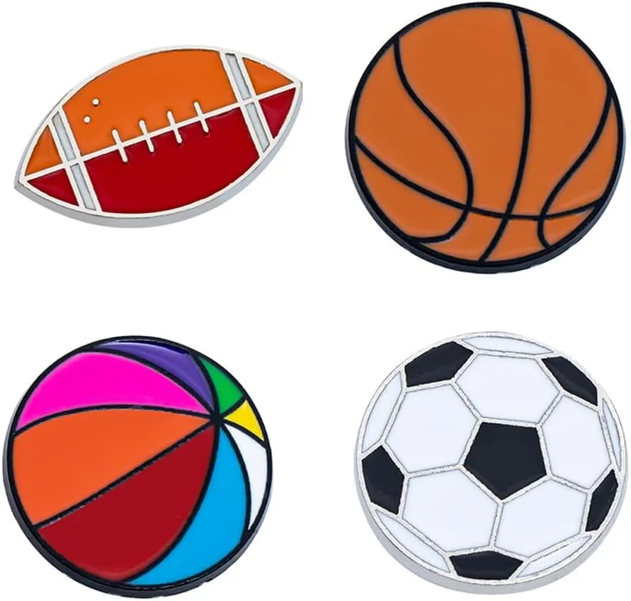 4Pcs Enamel Cartoon Ball Brooch Set for Women Girls Cute Enameled Colorful Soccer Football Basketball Rugby Volleyball Sports Brooches Lapel Pins Hypoallergenic Lightweight Hat Bags Backpacks Collection Jewelry Gifts for Fans