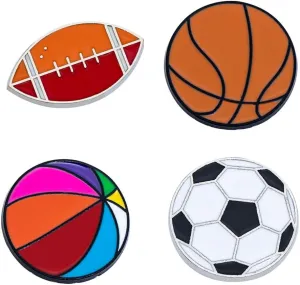 4Pcs Enamel Cartoon Ball Brooch Set for Women Girls Cute Enameled Colorful Soccer Football Basketball Rugby Volleyball Sports Brooches Lapel Pins Hypoallergenic Lightweight Hat Bags Backpacks Collection Jewelry Gifts for Fans