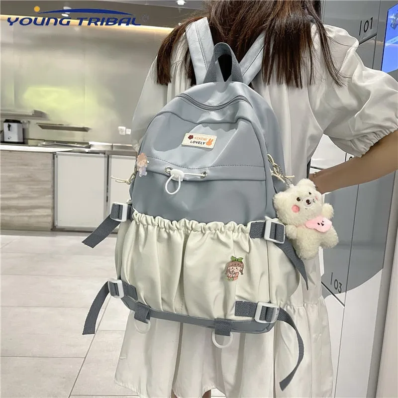 Back to school backpack Korean Style Sweet Large Capacity Open Pockets Kawaii Female Bow Bags For Teenager Girls Travel Backpacks
