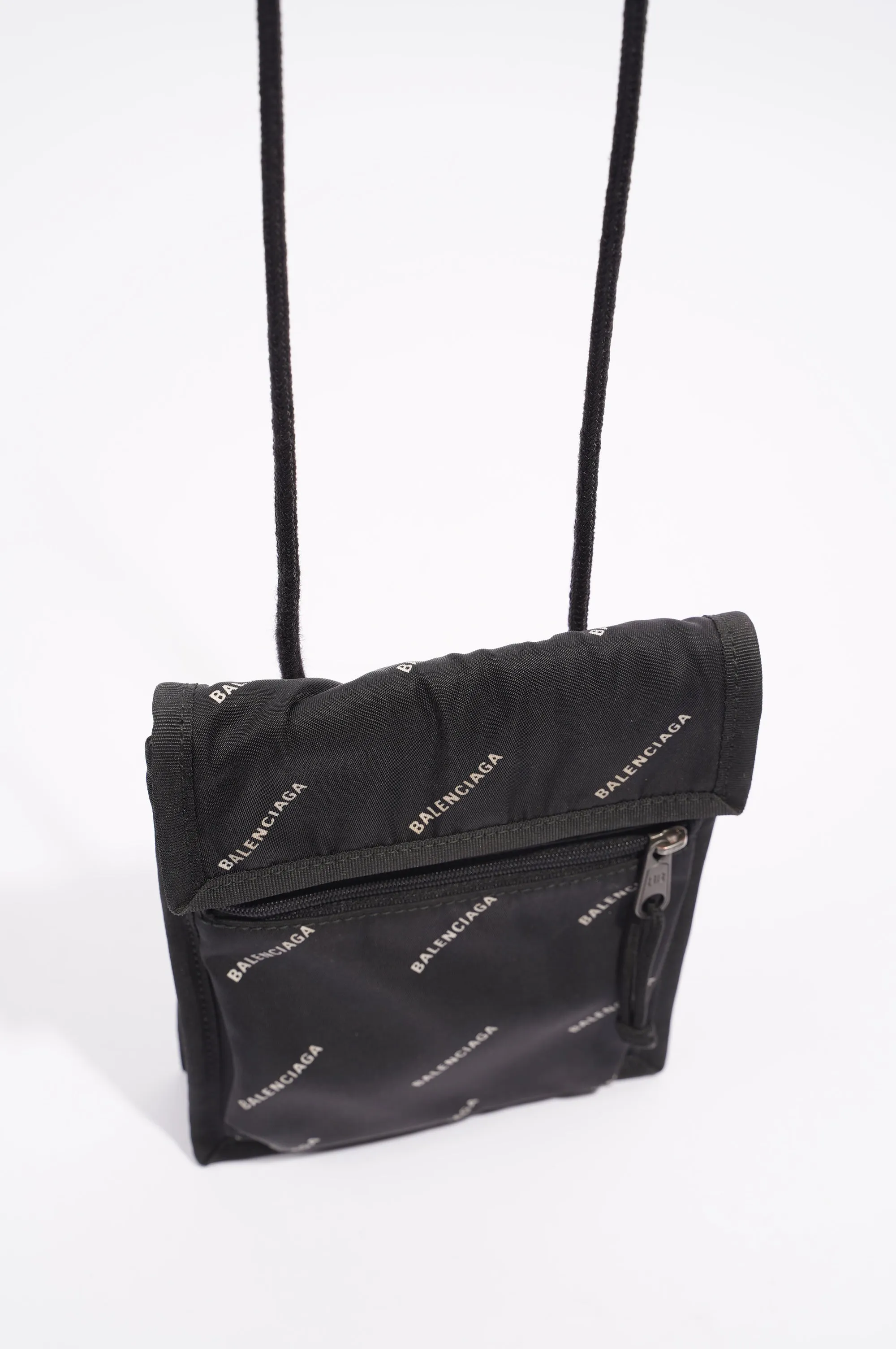 Balenciaga Mens Explorer Pouch Black Logo All Over Small