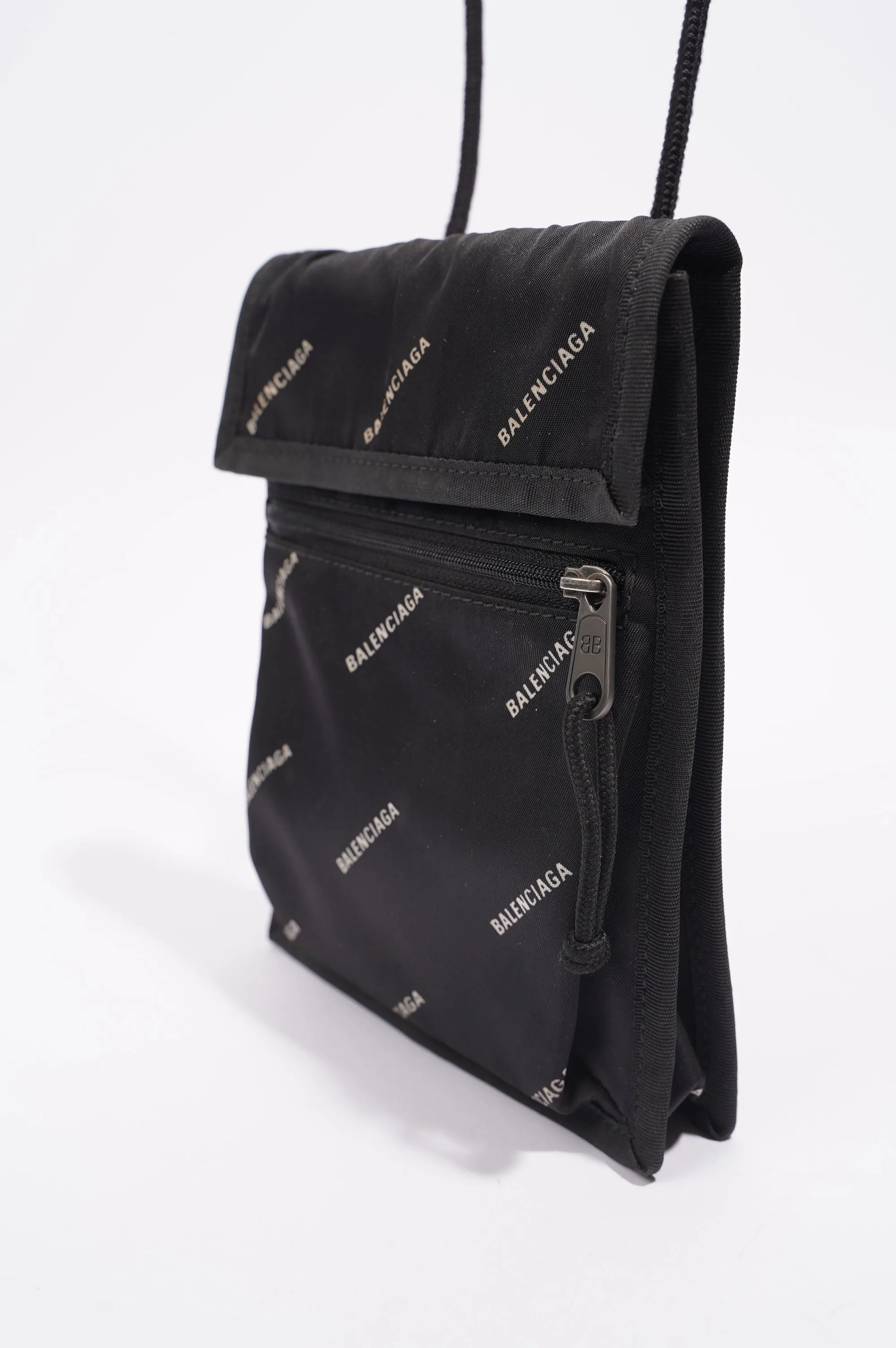 Balenciaga Mens Explorer Pouch Black Logo All Over Small
