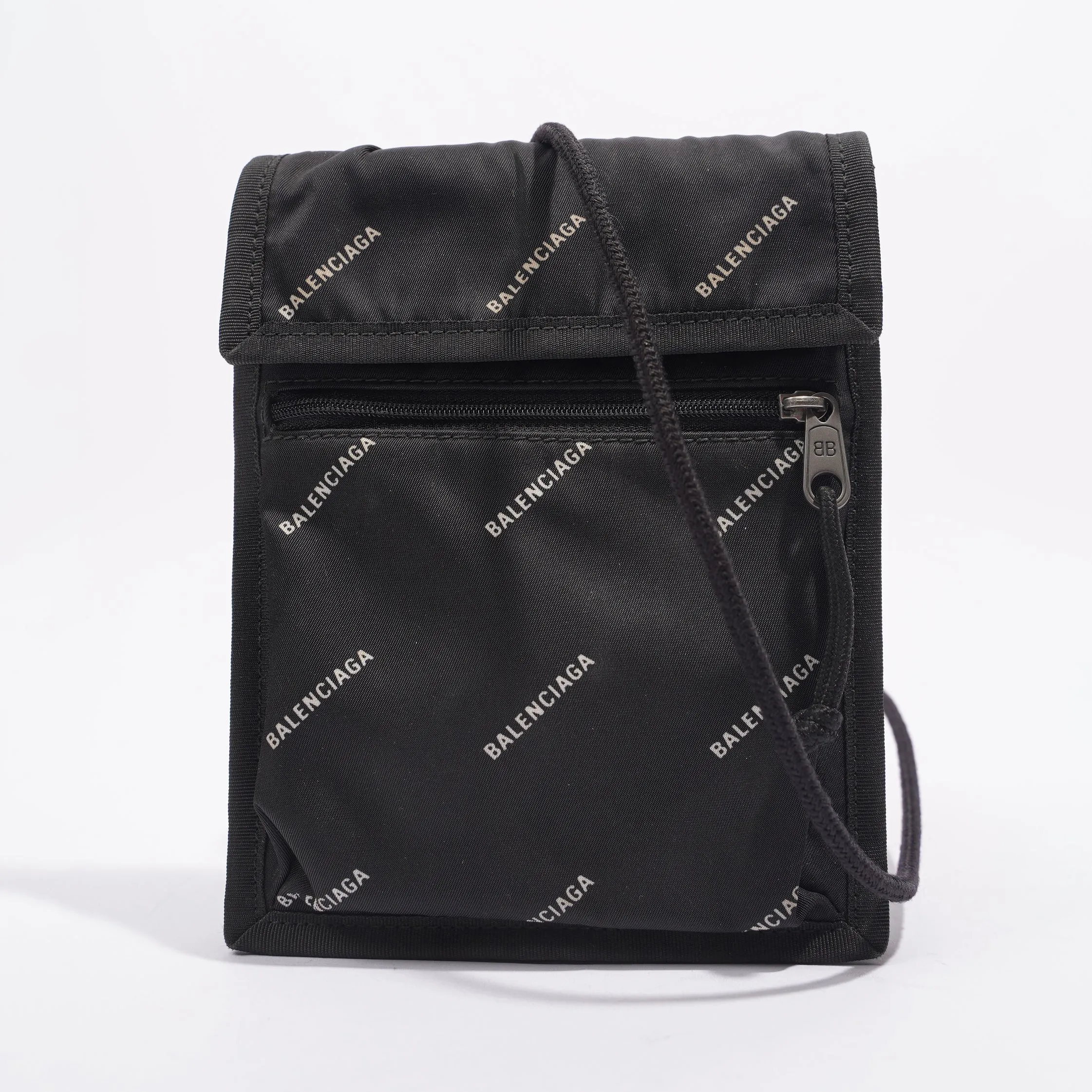 Balenciaga Mens Explorer Pouch Black Logo All Over Small