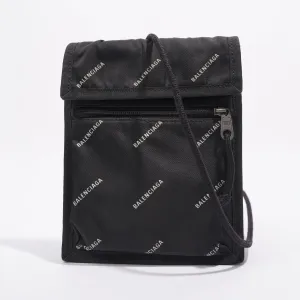 Balenciaga Mens Explorer Pouch Black Logo All Over Small
