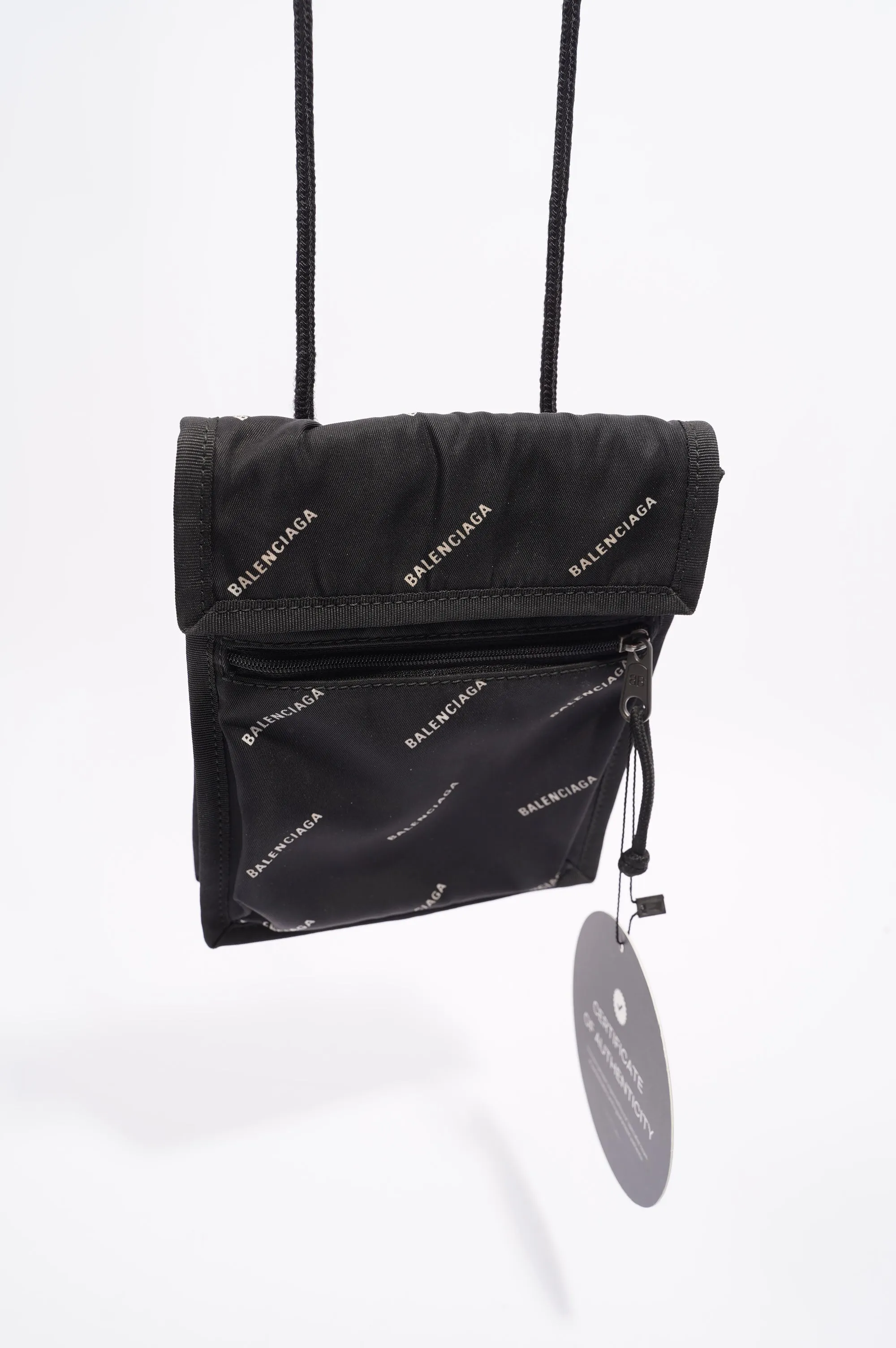 Balenciaga Mens Explorer Pouch Black Logo All Over Small