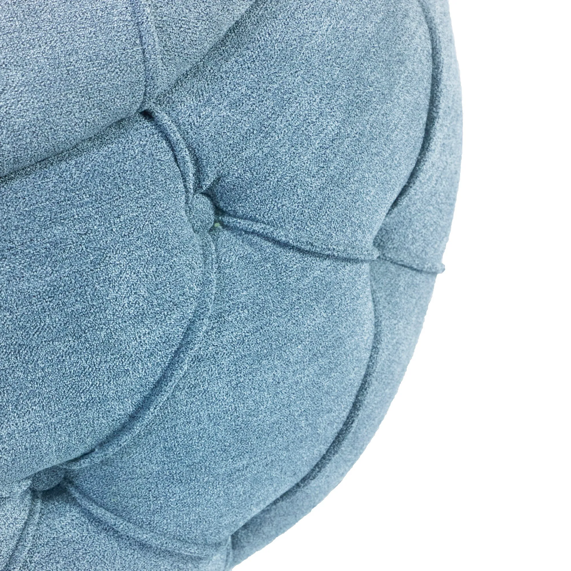 Button Tufted Round Storage Ottoman, Burlap Blue