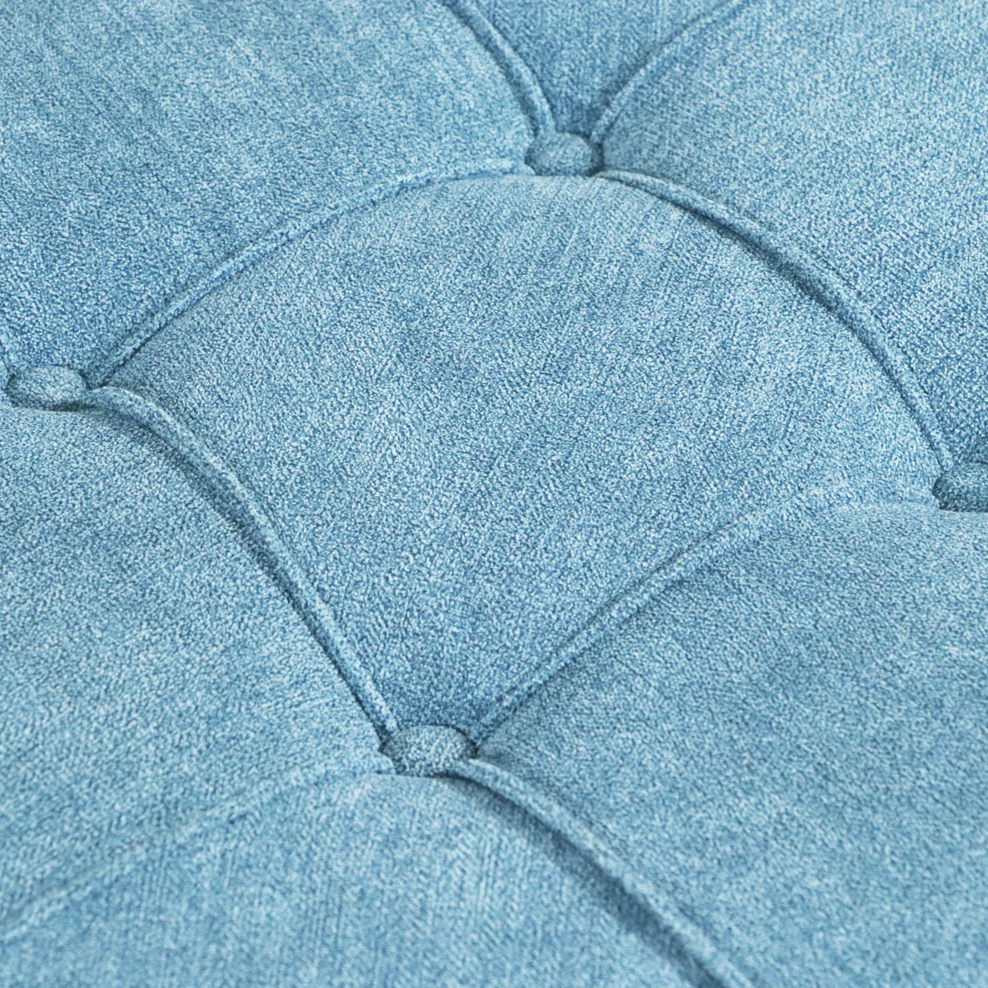 Button Tufted Round Storage Ottoman, Burlap Blue