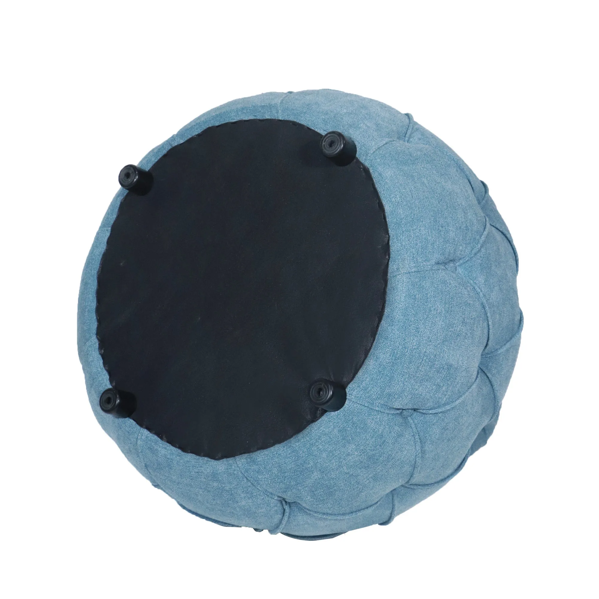 Button Tufted Round Storage Ottoman, Burlap Blue