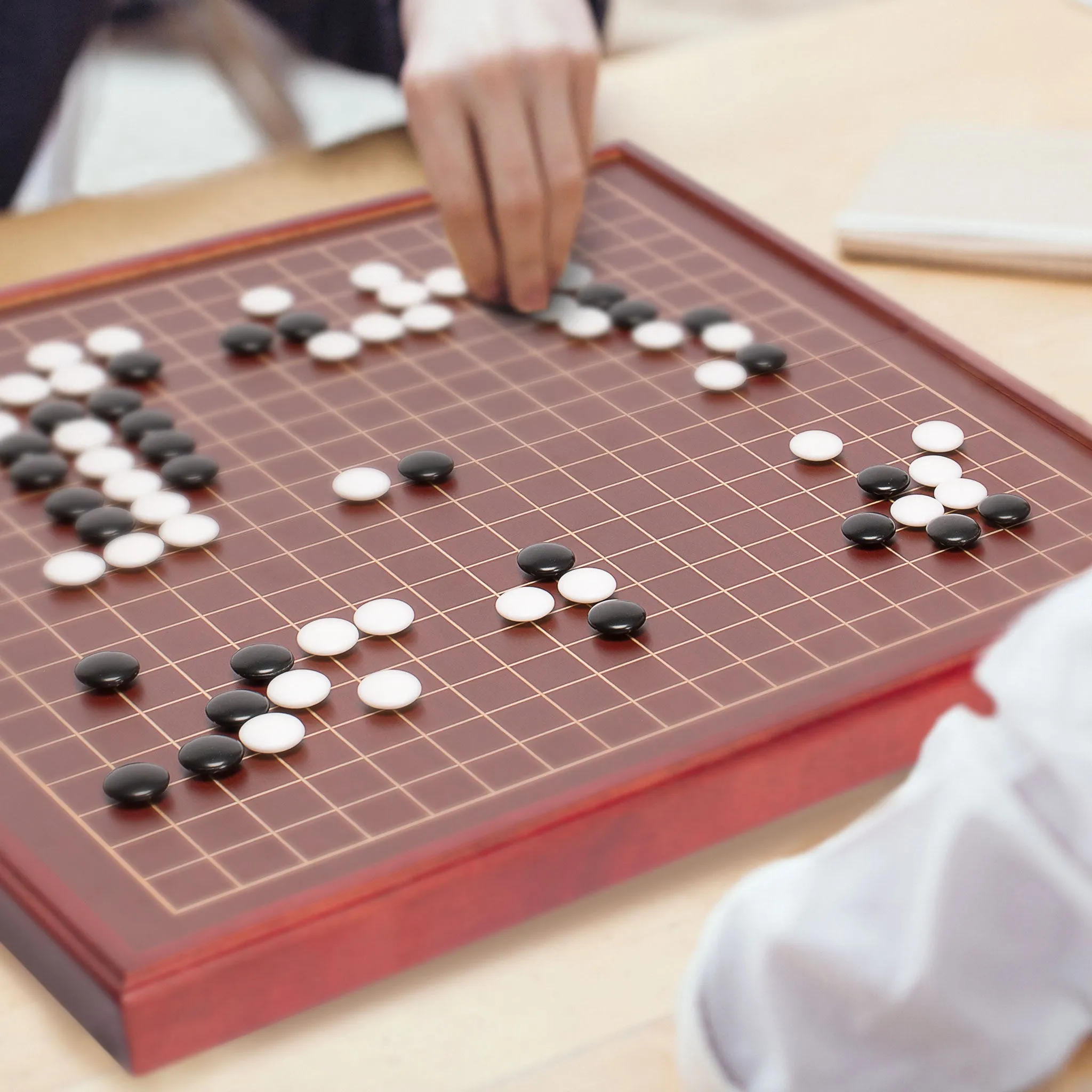 Cherry Wood Pattern 0.8" Folding Go Game Set Board with Double Convex Melamine Stones