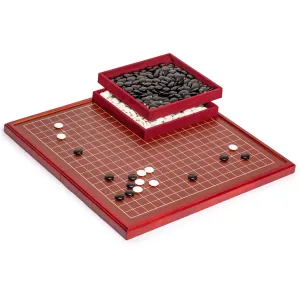 Cherry Wood Pattern 0.8" Folding Go Game Set Board with Double Convex Melamine Stones
