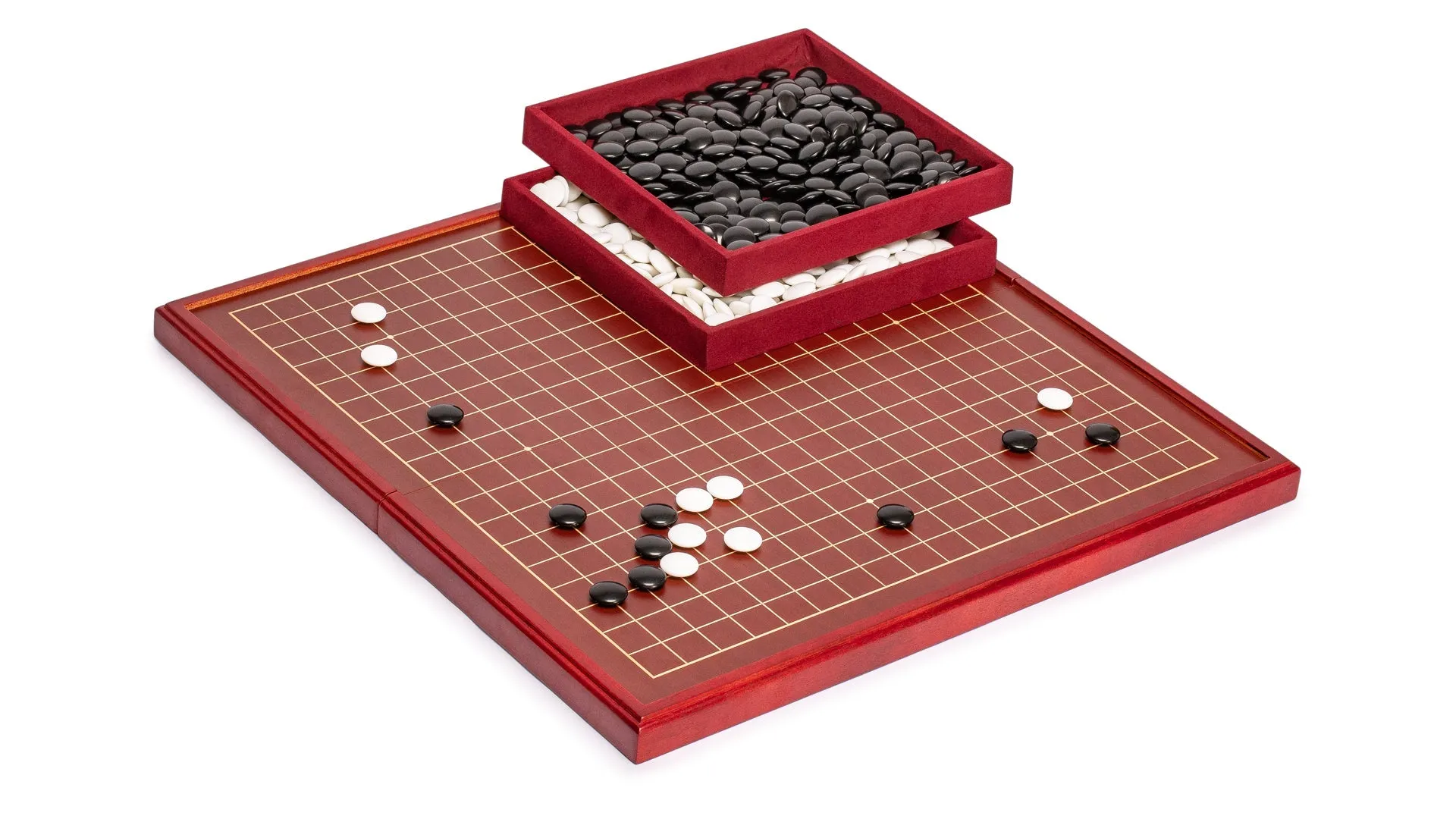 Cherry Wood Pattern 0.8" Folding Go Game Set Board with Double Convex Melamine Stones