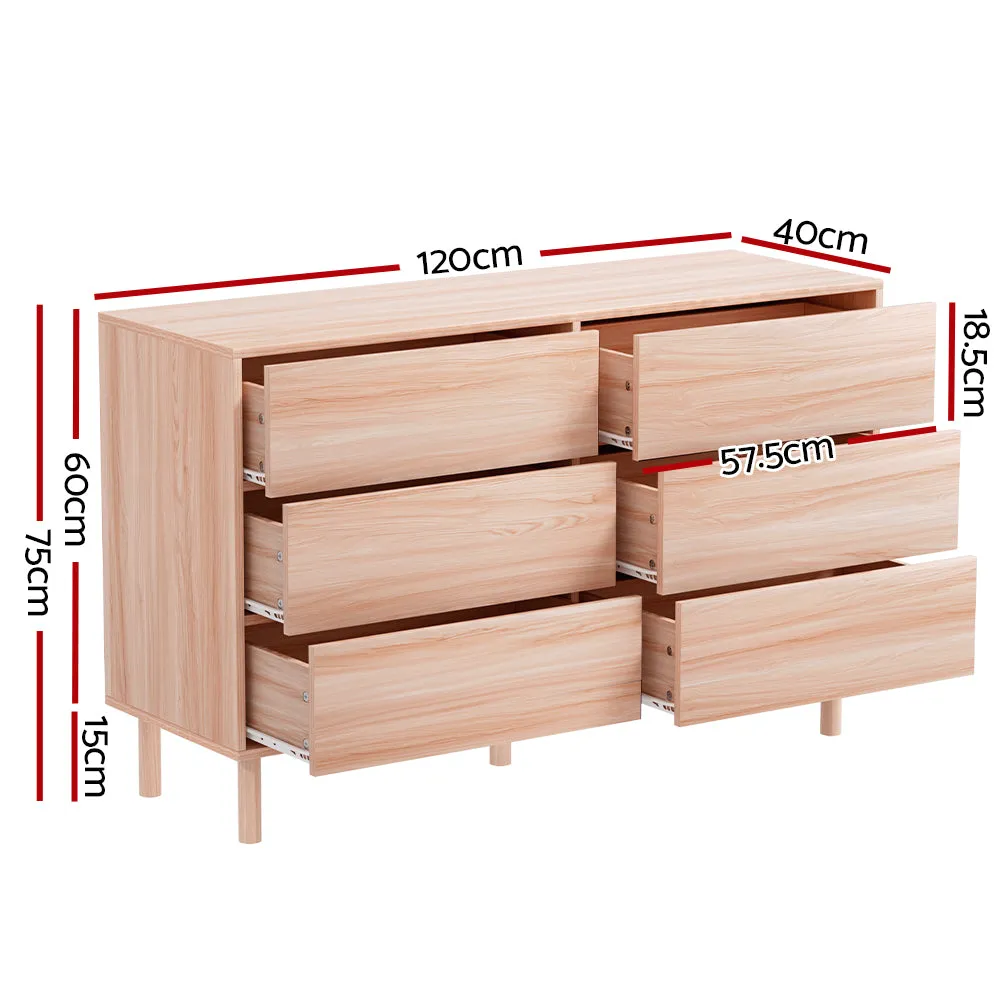 Contemporary 6-Drawer Chest of Drawers, Anti-Rust, Pine - Artiss
