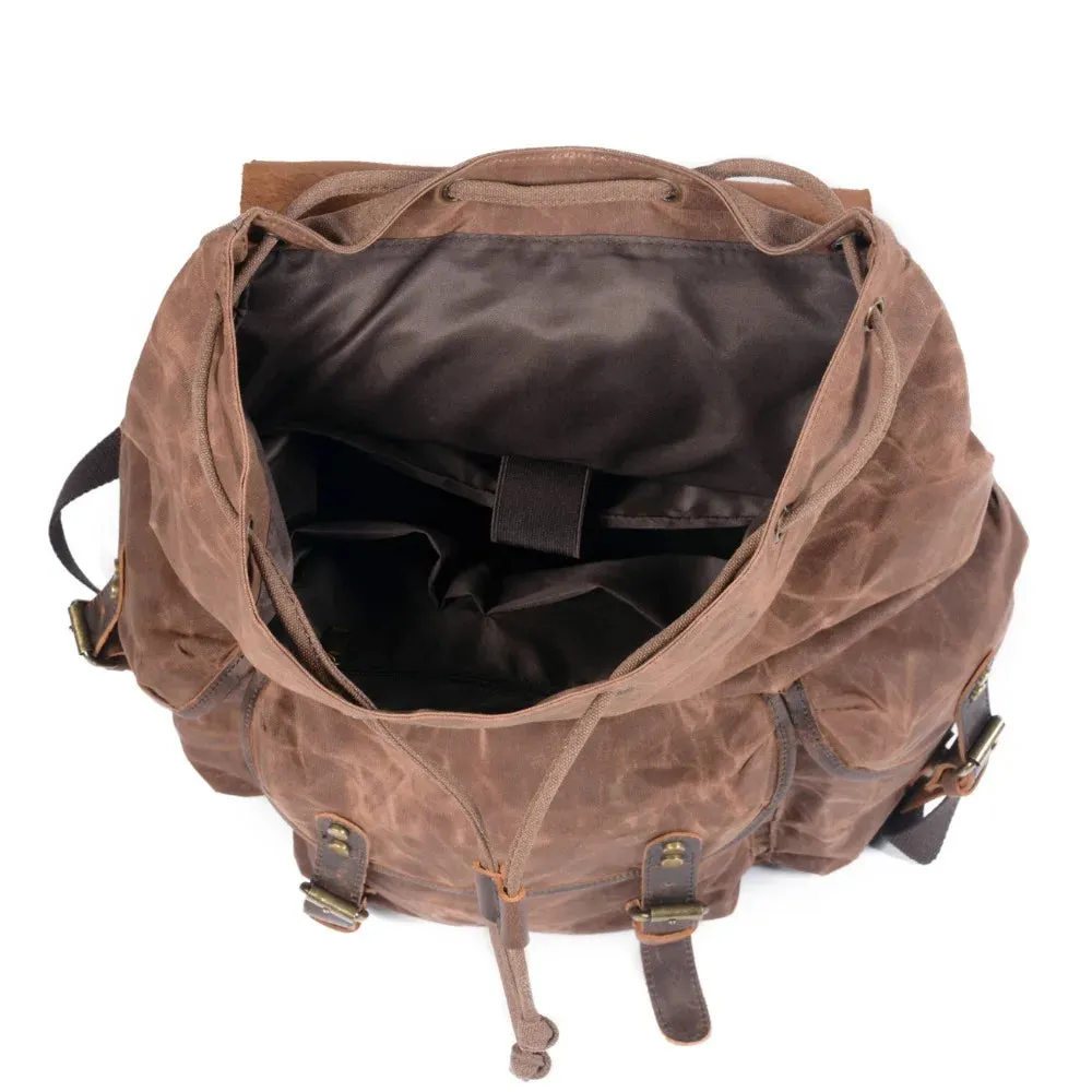 KIylethomasw Casual Oil Wax Canvas Backpacks Vintage Waterproof Large Capacity Travel Bag Women Mochila Leather Laptop Drawstring Rucksack