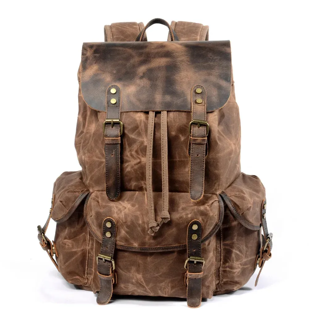 KIylethomasw Casual Oil Wax Canvas Backpacks Vintage Waterproof Large Capacity Travel Bag Women Mochila Leather Laptop Drawstring Rucksack