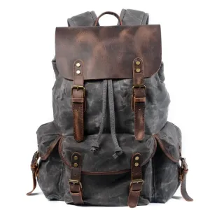 KIylethomasw Casual Oil Wax Canvas Backpacks Vintage Waterproof Large Capacity Travel Bag Women Mochila Leather Laptop Drawstring Rucksack