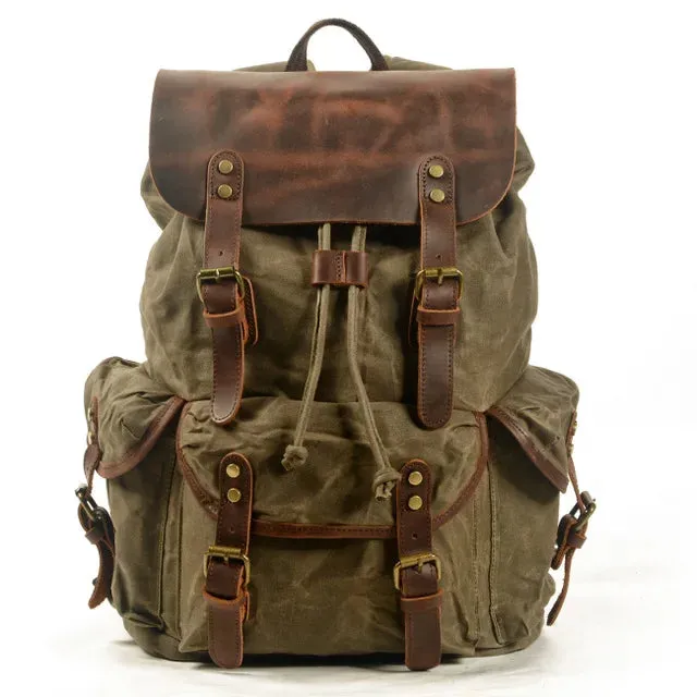 KIylethomasw Casual Oil Wax Canvas Backpacks Vintage Waterproof Large Capacity Travel Bag Women Mochila Leather Laptop Drawstring Rucksack