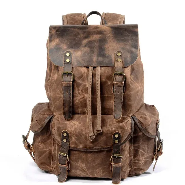 KIylethomasw Casual Oil Wax Canvas Backpacks Vintage Waterproof Large Capacity Travel Bag Women Mochila Leather Laptop Drawstring Rucksack