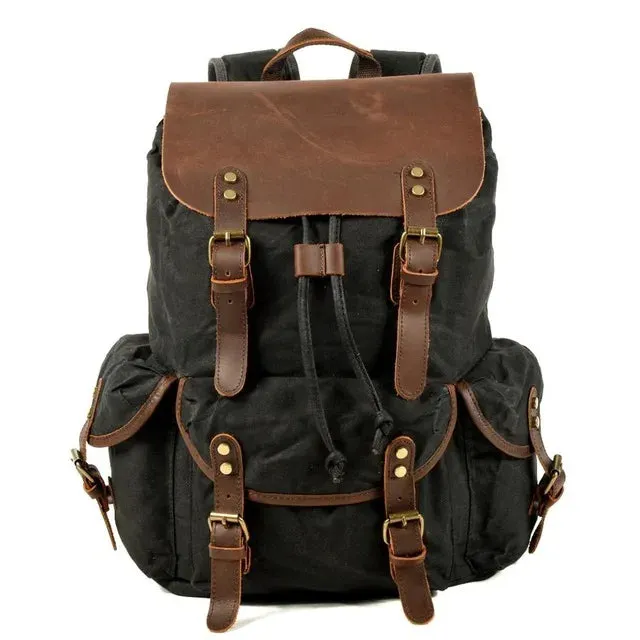 KIylethomasw Casual Oil Wax Canvas Backpacks Vintage Waterproof Large Capacity Travel Bag Women Mochila Leather Laptop Drawstring Rucksack