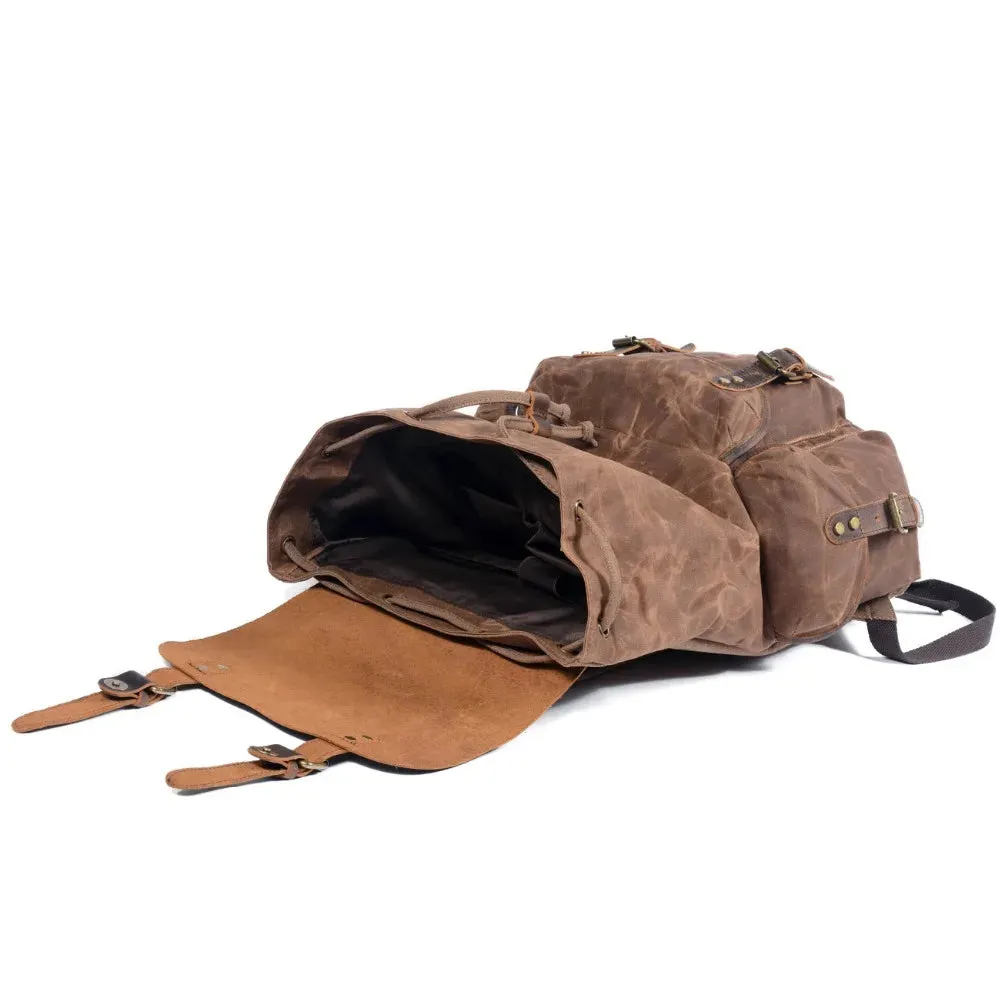 KIylethomasw Casual Oil Wax Canvas Backpacks Vintage Waterproof Large Capacity Travel Bag Women Mochila Leather Laptop Drawstring Rucksack