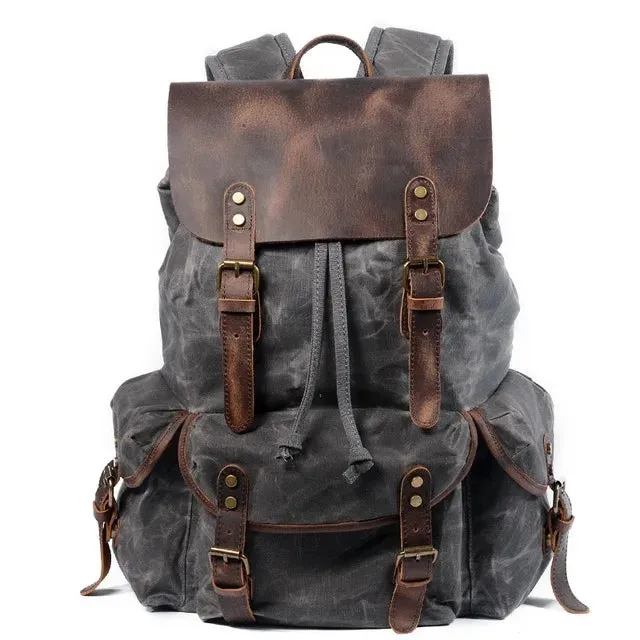 KIylethomasw Casual Oil Wax Canvas Backpacks Vintage Waterproof Large Capacity Travel Bag Women Mochila Leather Laptop Drawstring Rucksack