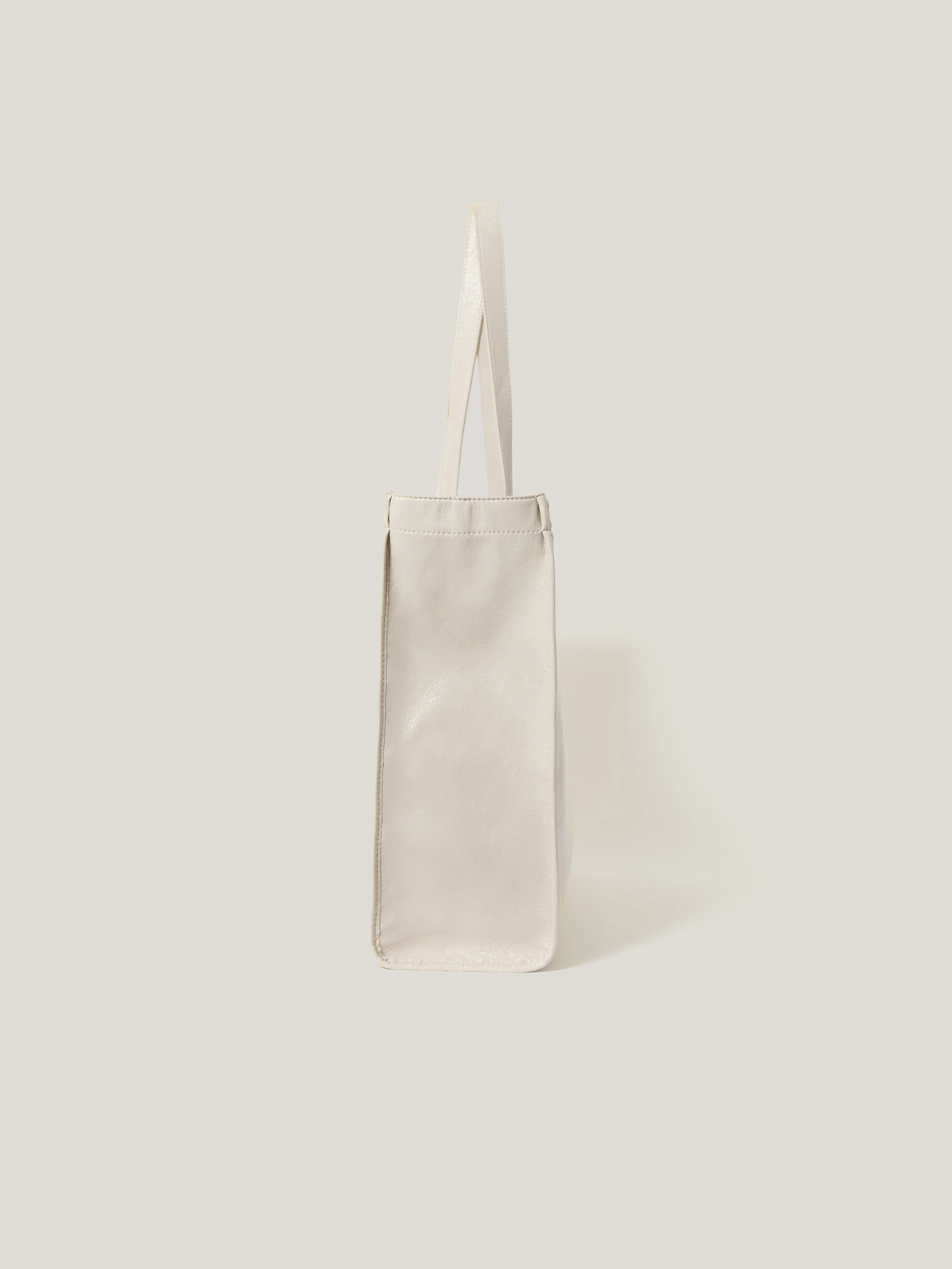 Large Patent Tote Bag | Cream