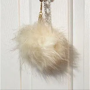 Large Pom Pom White Bag Charm Puffball Handbag Accessory