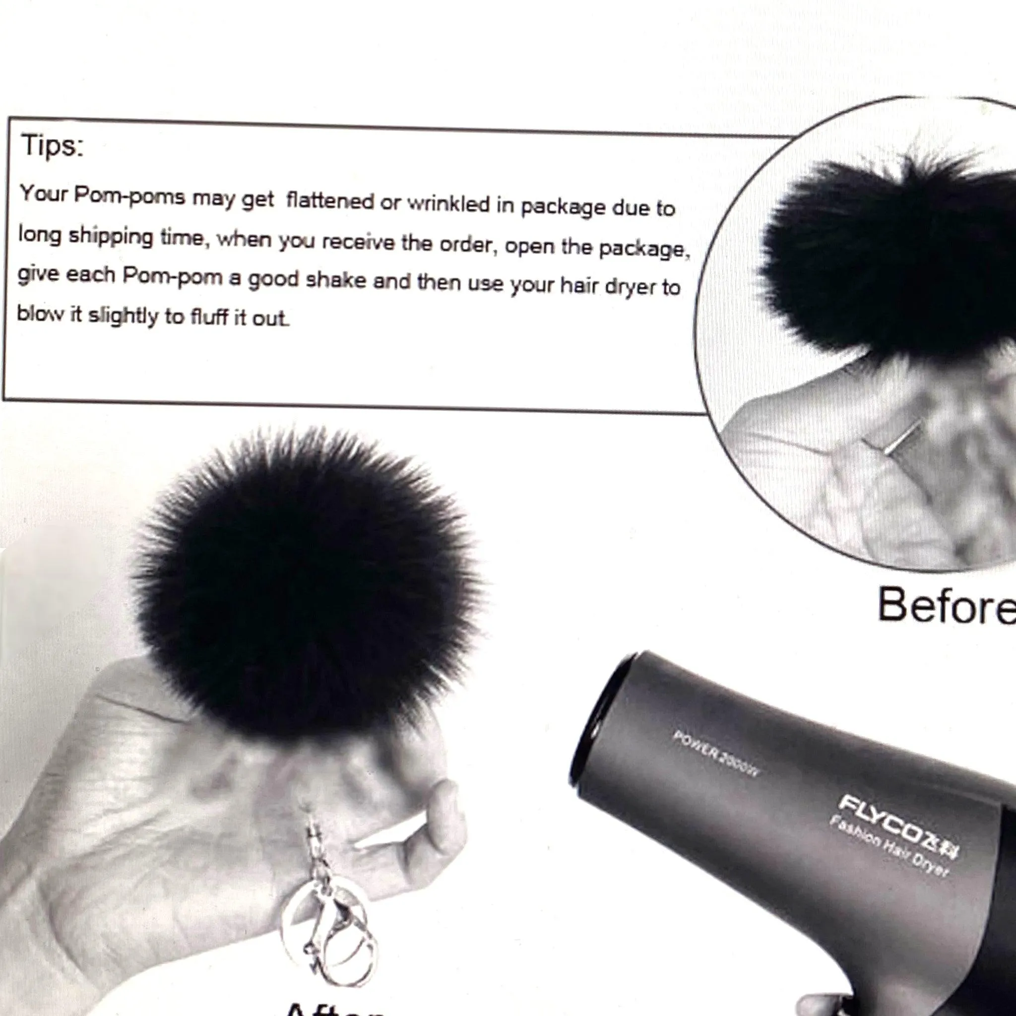 Large Pom Pom White Bag Charm Puffball Handbag Accessory