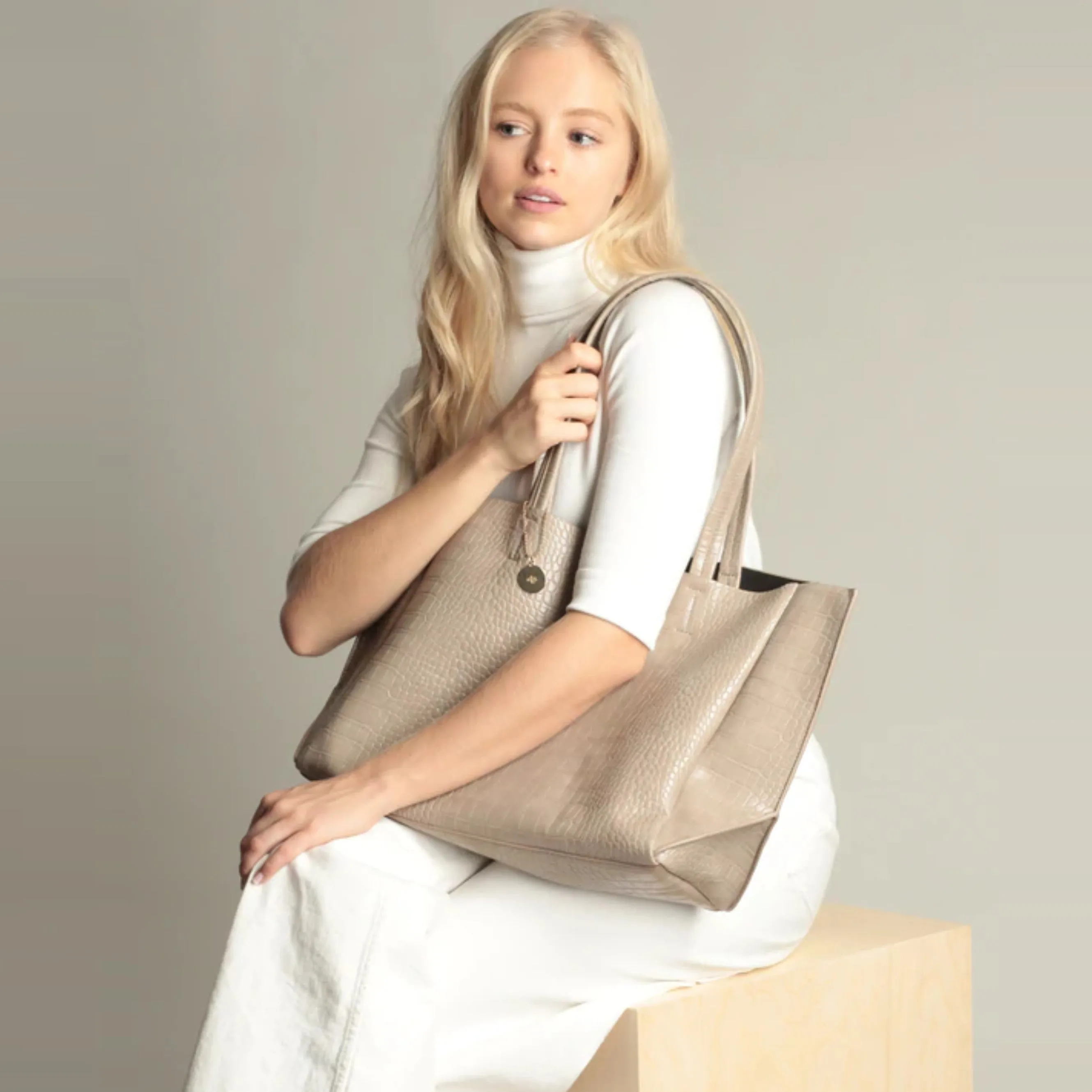 Large Tote (Taupe Croc)