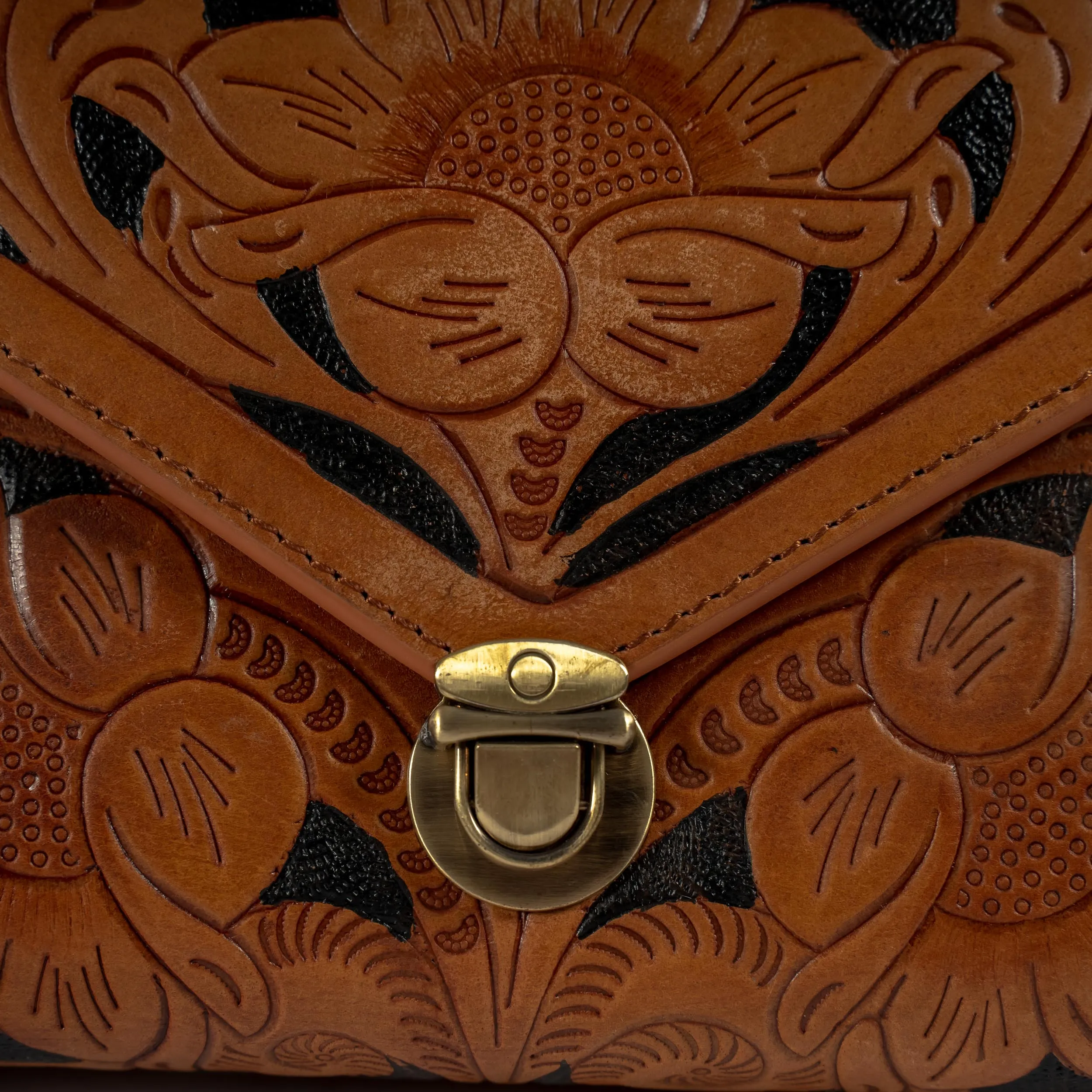 Light Brown Hand-Tooled Leather Bag