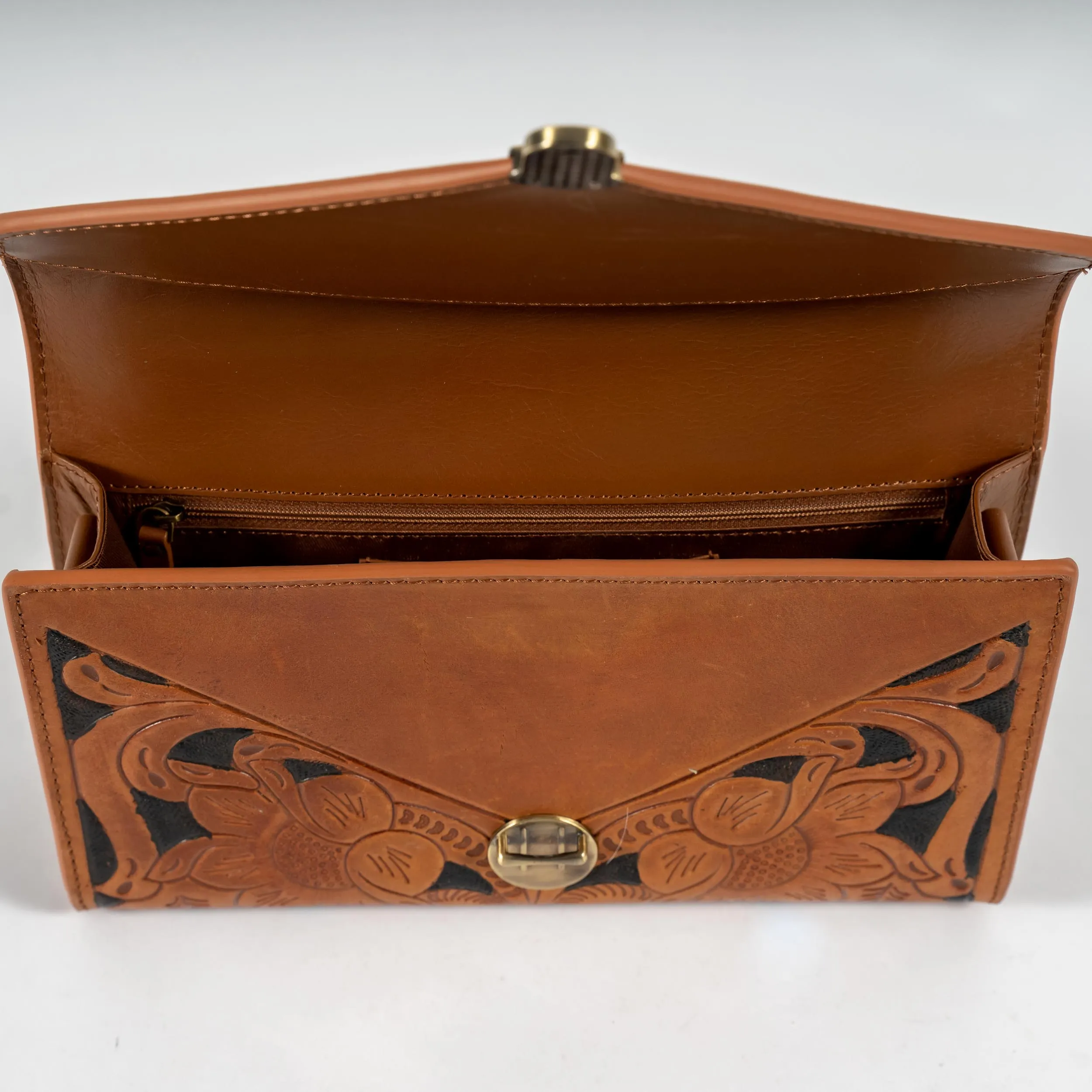 Light Brown Hand-Tooled Leather Bag