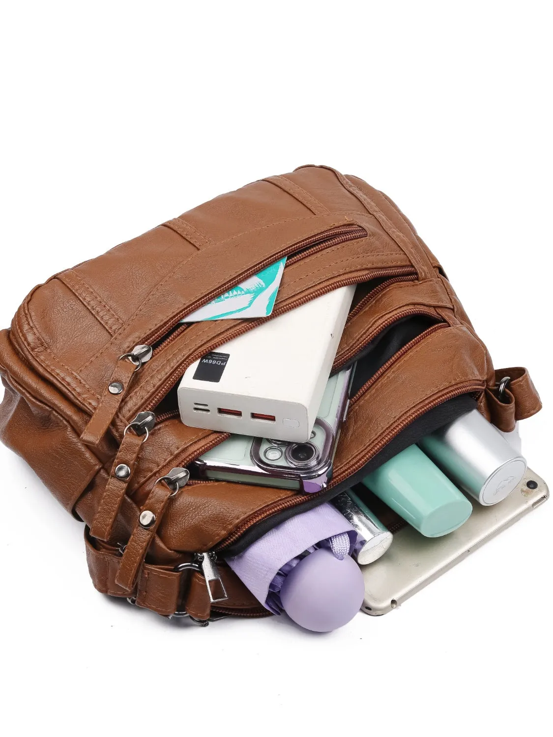 Mila Multi-Compartment Vegan Leather Crossbody Bag