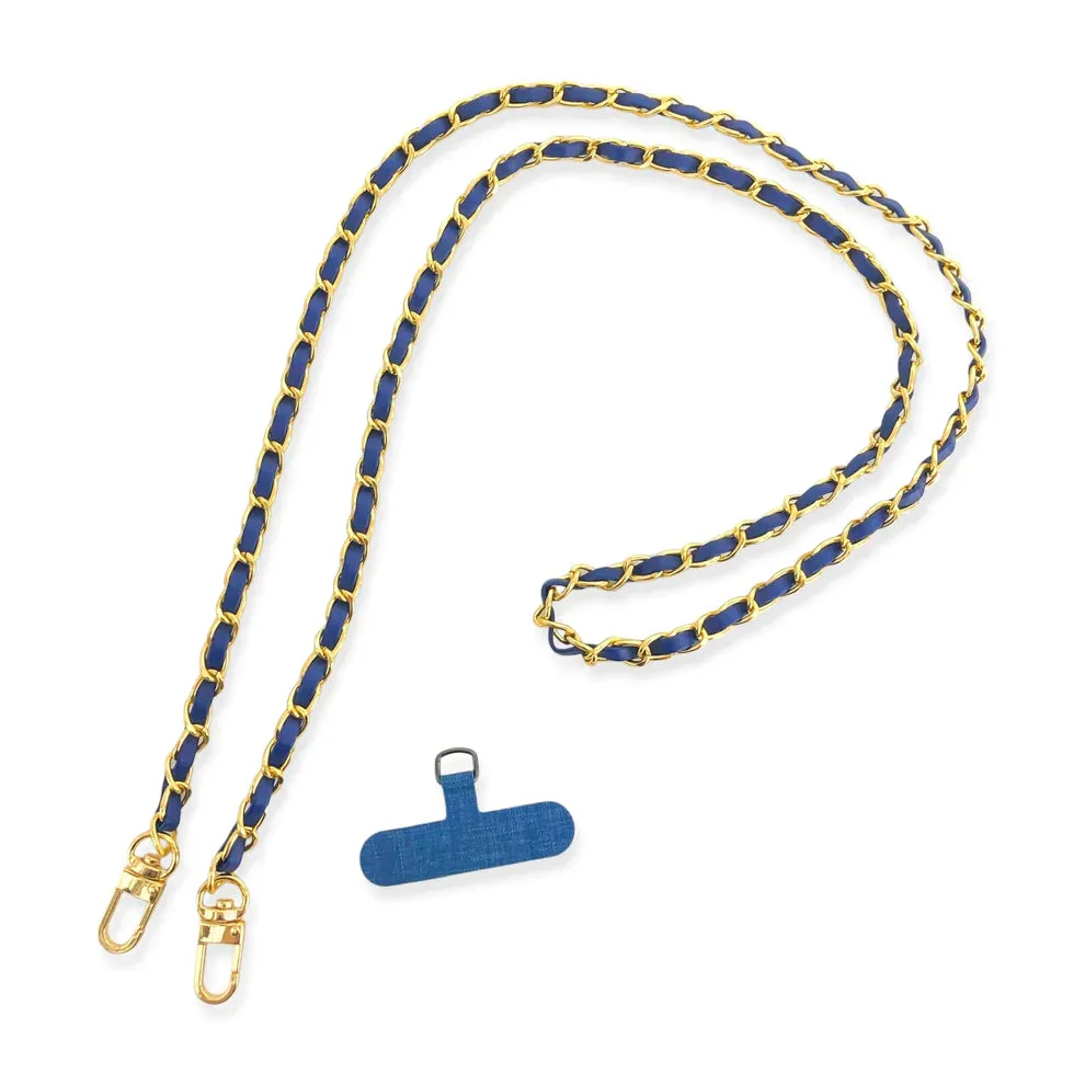 OMG BLING Long Vegan Leather Cellphone Chain In Royal Blue