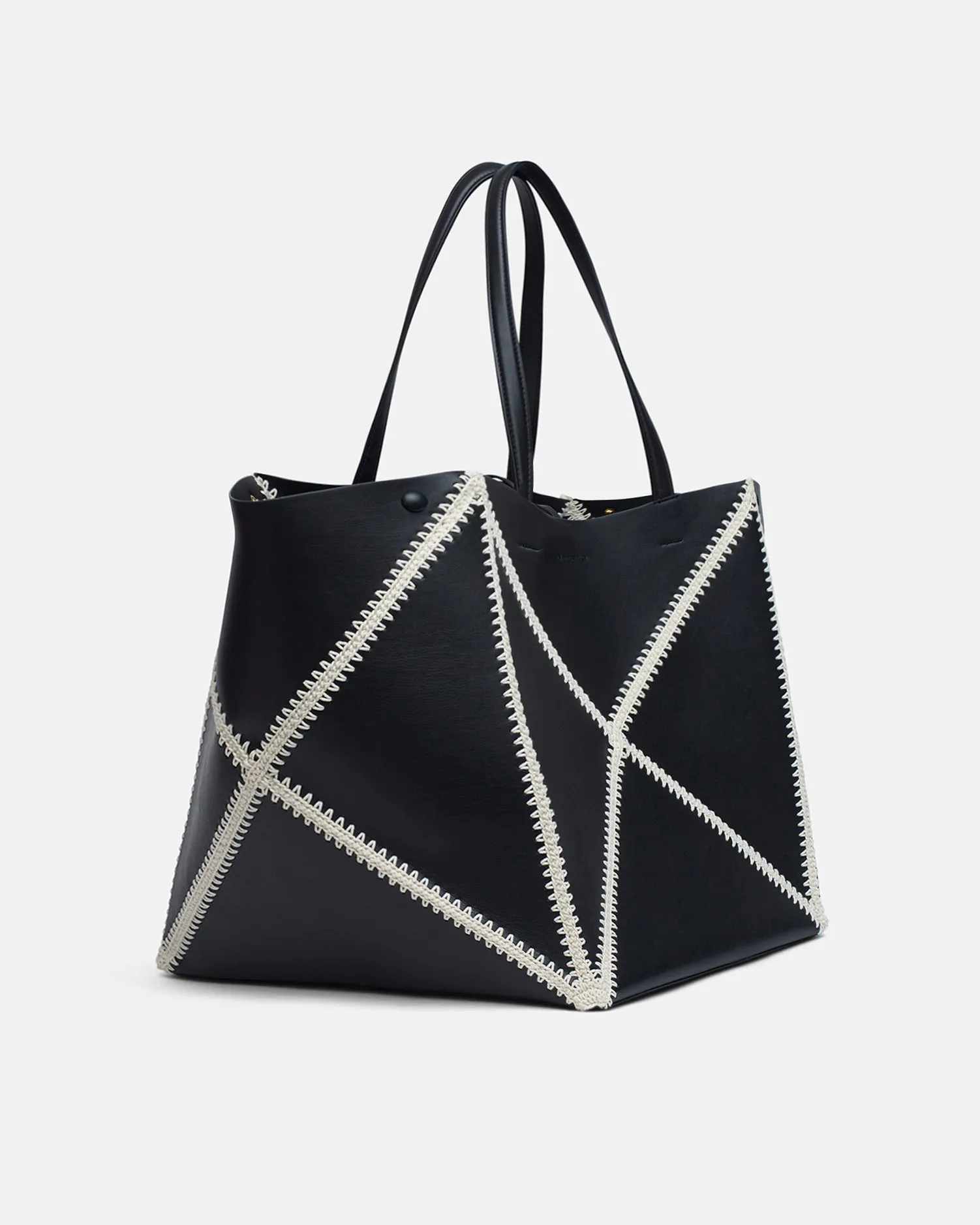Origami Tote Large - Alt-Nappa Crochet Tote - Black/Crme