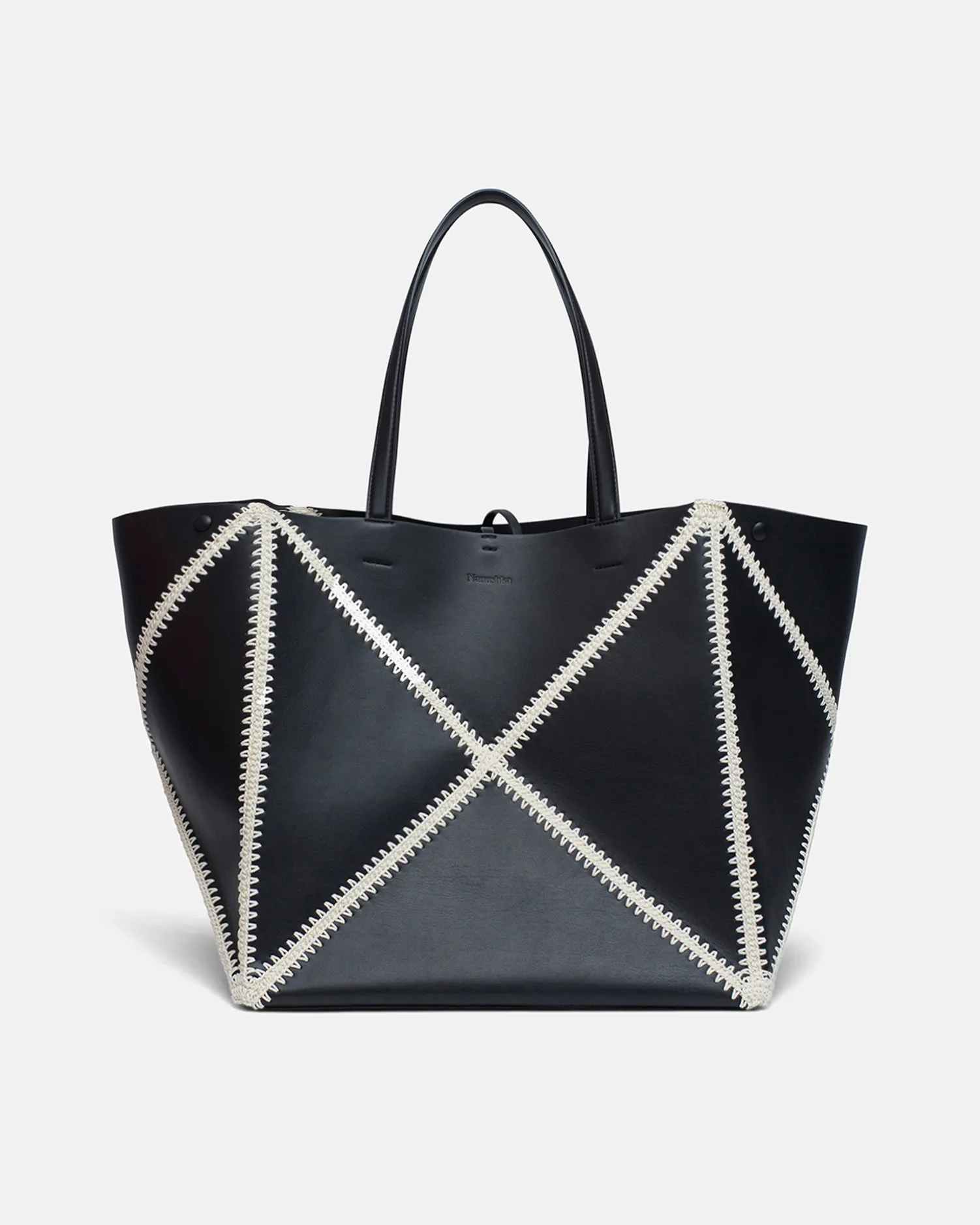 Origami Tote Large - Alt-Nappa Crochet Tote - Black/Crme