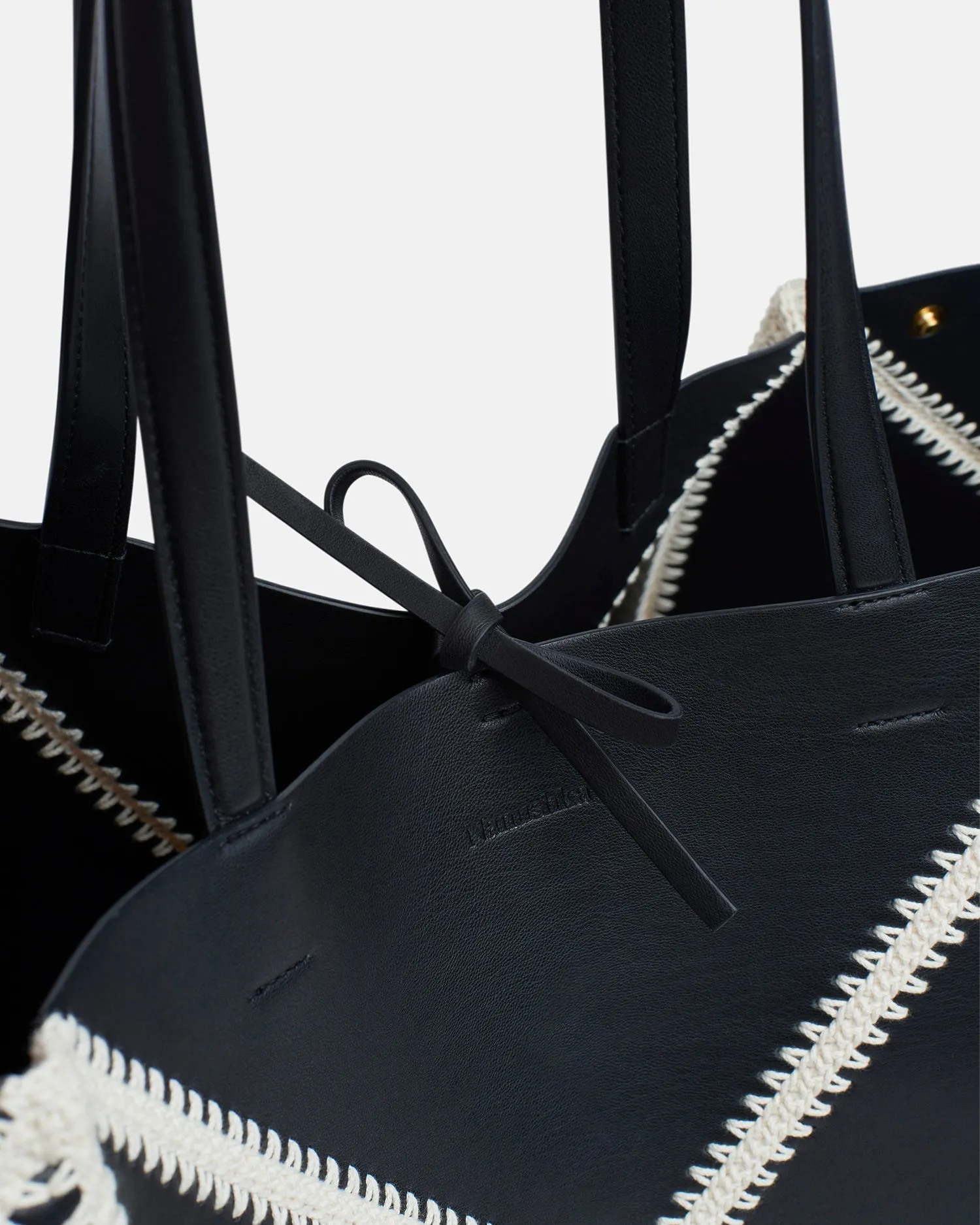 Origami Tote Large - Alt-Nappa Crochet Tote - Black/Crme