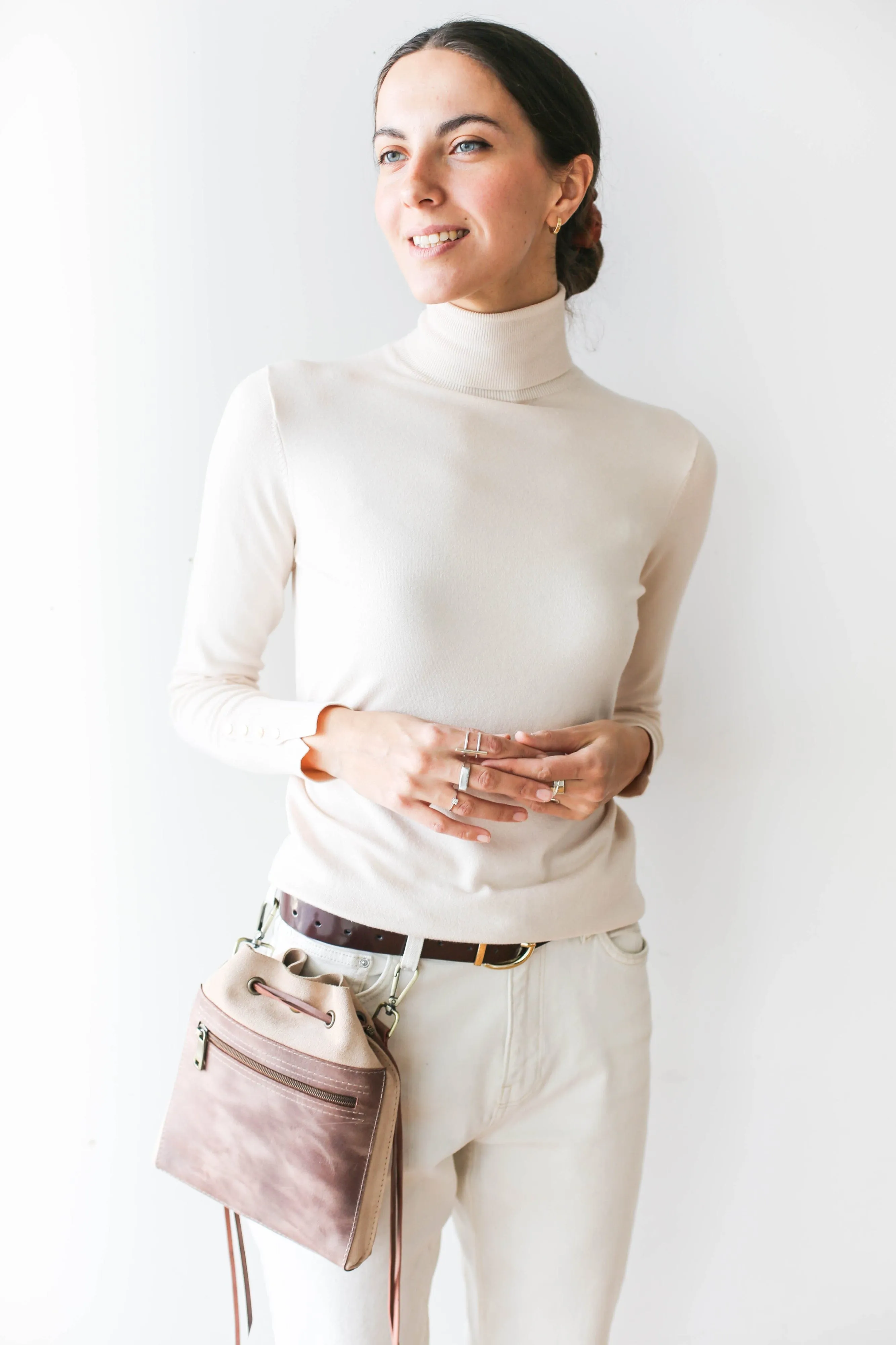 Taupe Designer Mini Bag - Small Leather Bag