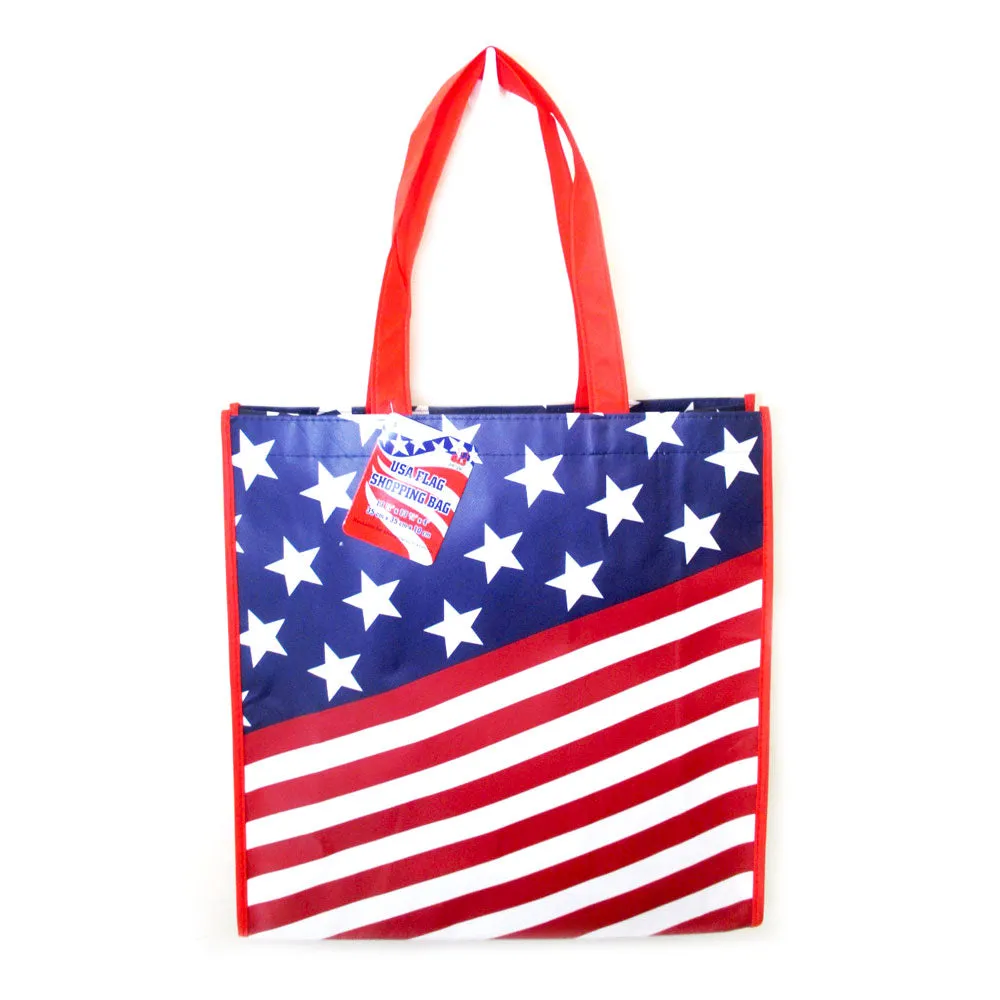 USA Flag Shopping Bag Large Tote Storage Reusable Shopping Groceries Laundry Bag