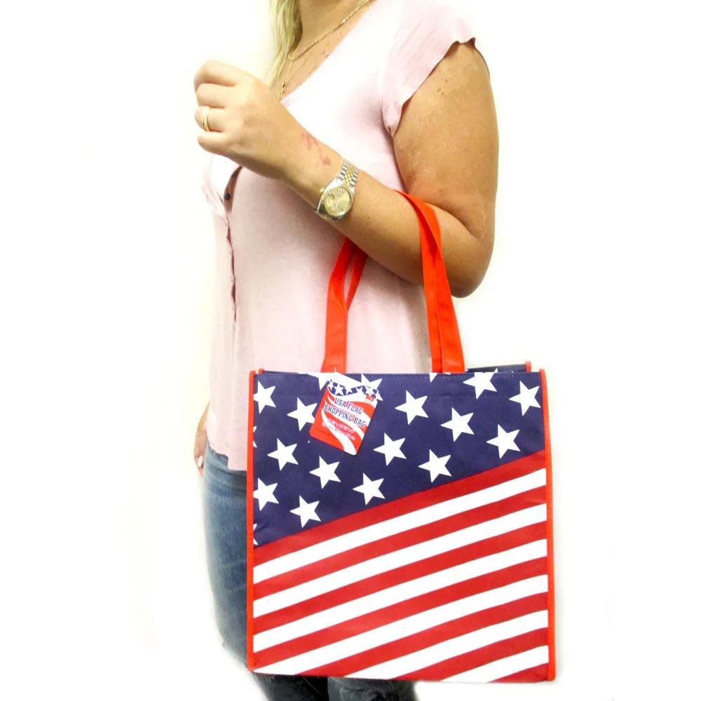 USA Flag Shopping Bag Large Tote Storage Reusable Shopping Groceries Laundry Bag