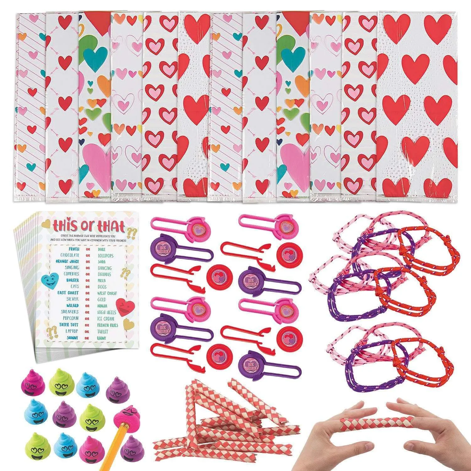 Valentine Party Favors for Kids - Surprise Toy and Game Assortment for Valentine Gifts and Classroom Parties (72 Pieces Total, Fills 12 Goody Bags)