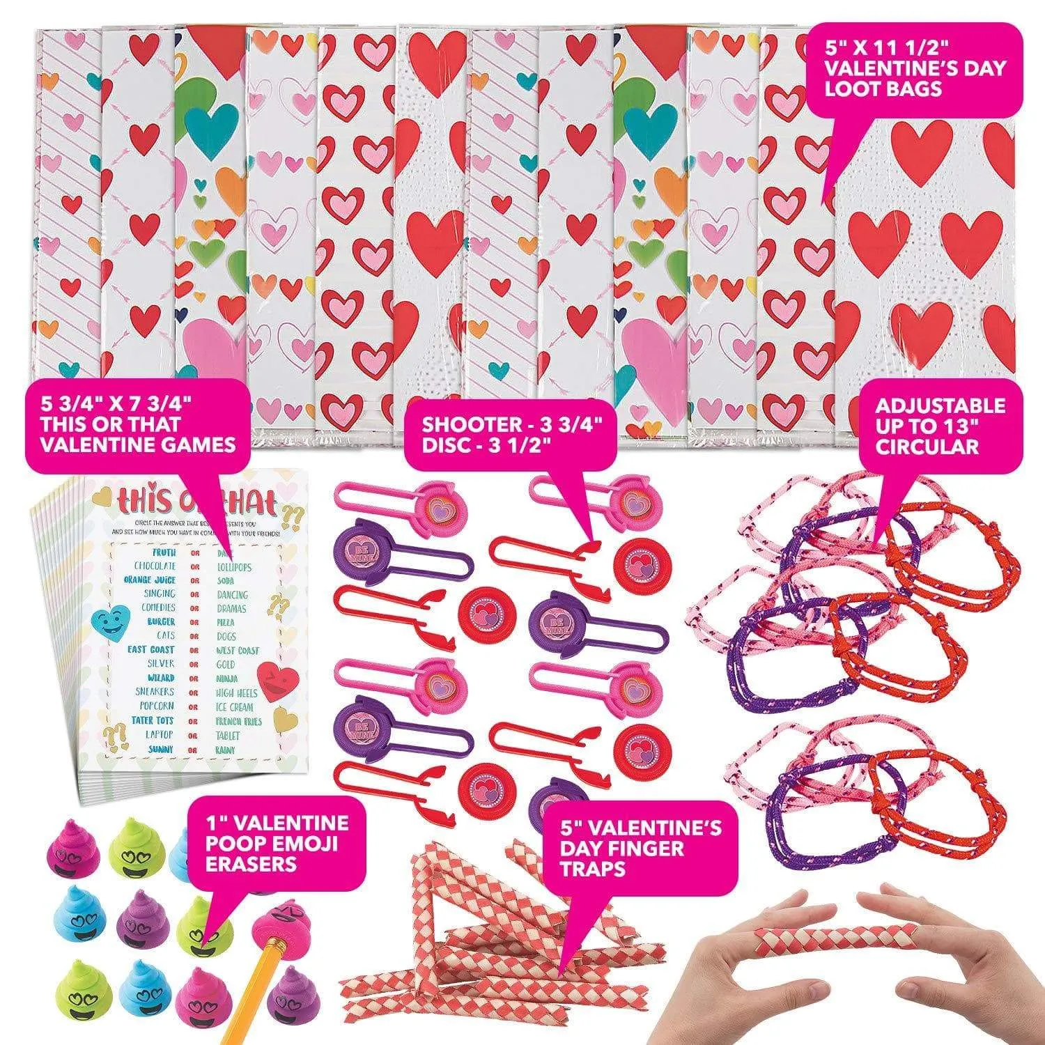 Valentine Party Favors for Kids - Surprise Toy and Game Assortment for Valentine Gifts and Classroom Parties (72 Pieces Total, Fills 12 Goody Bags)