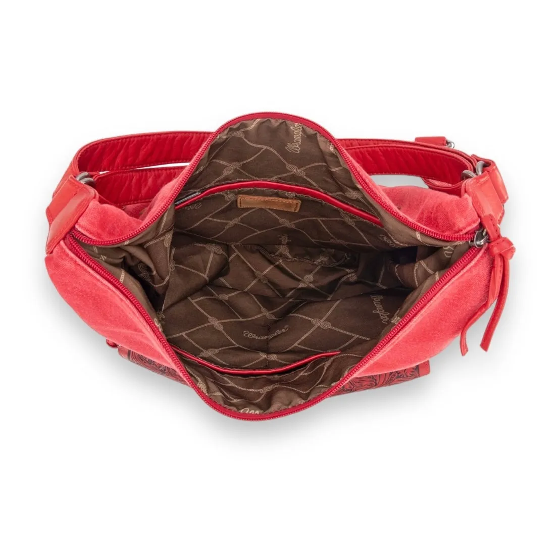 Wrangler Floral Tooled Denim Hobo/Crossbody Backpack (Convertible ) Red
